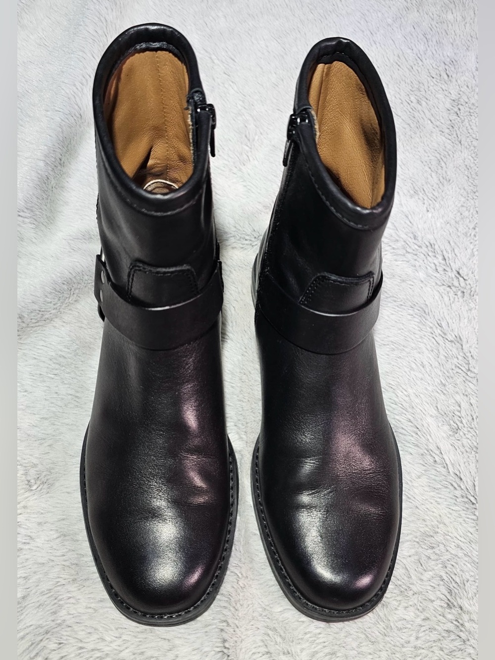 House of Harlow 1960 Portia Black Leather Harness Moto Boots 7.5